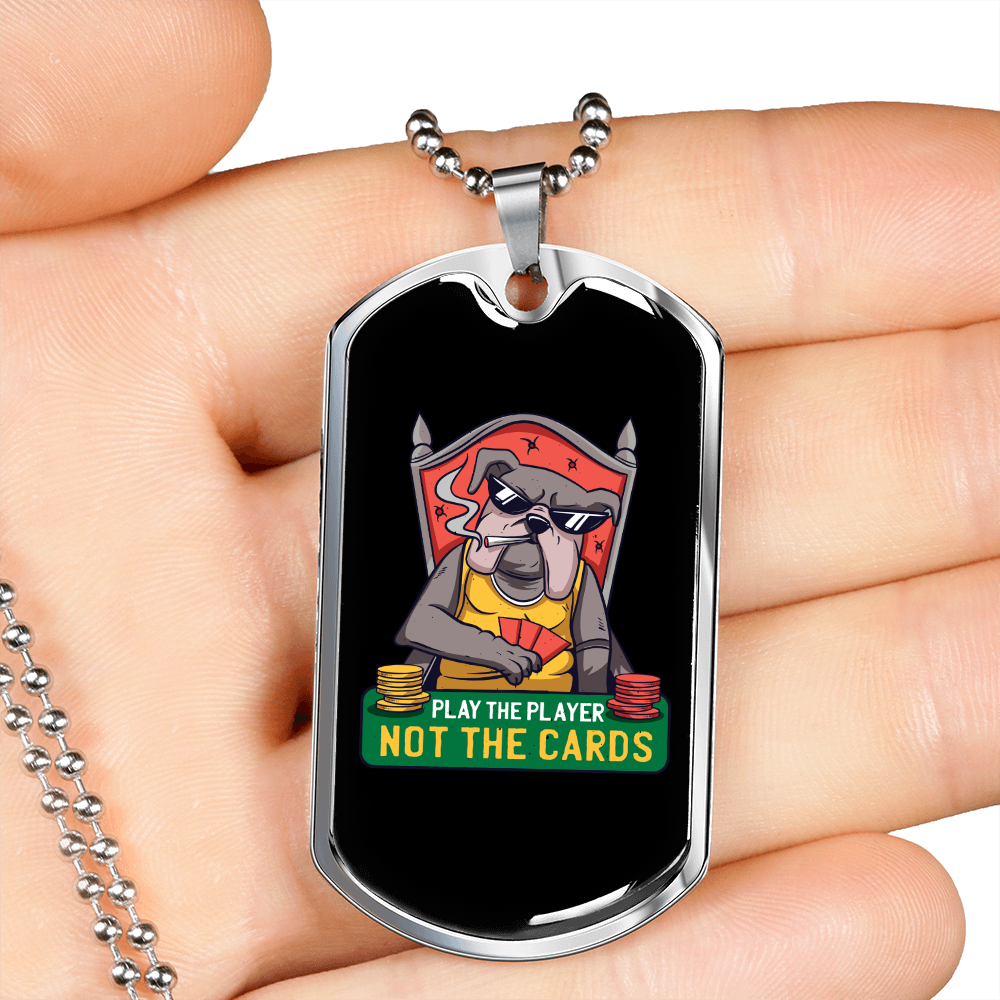 Bulldog Poker King Gambler Necklace Stainless Steel or 18k Gold Dog Tag 24-Express Your Love Gifts