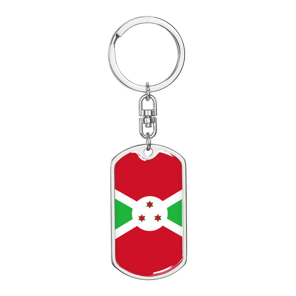 Burundi Flag Keychain Dog Tag Stainless Steel or 18k Gold-Express Your Love Gifts