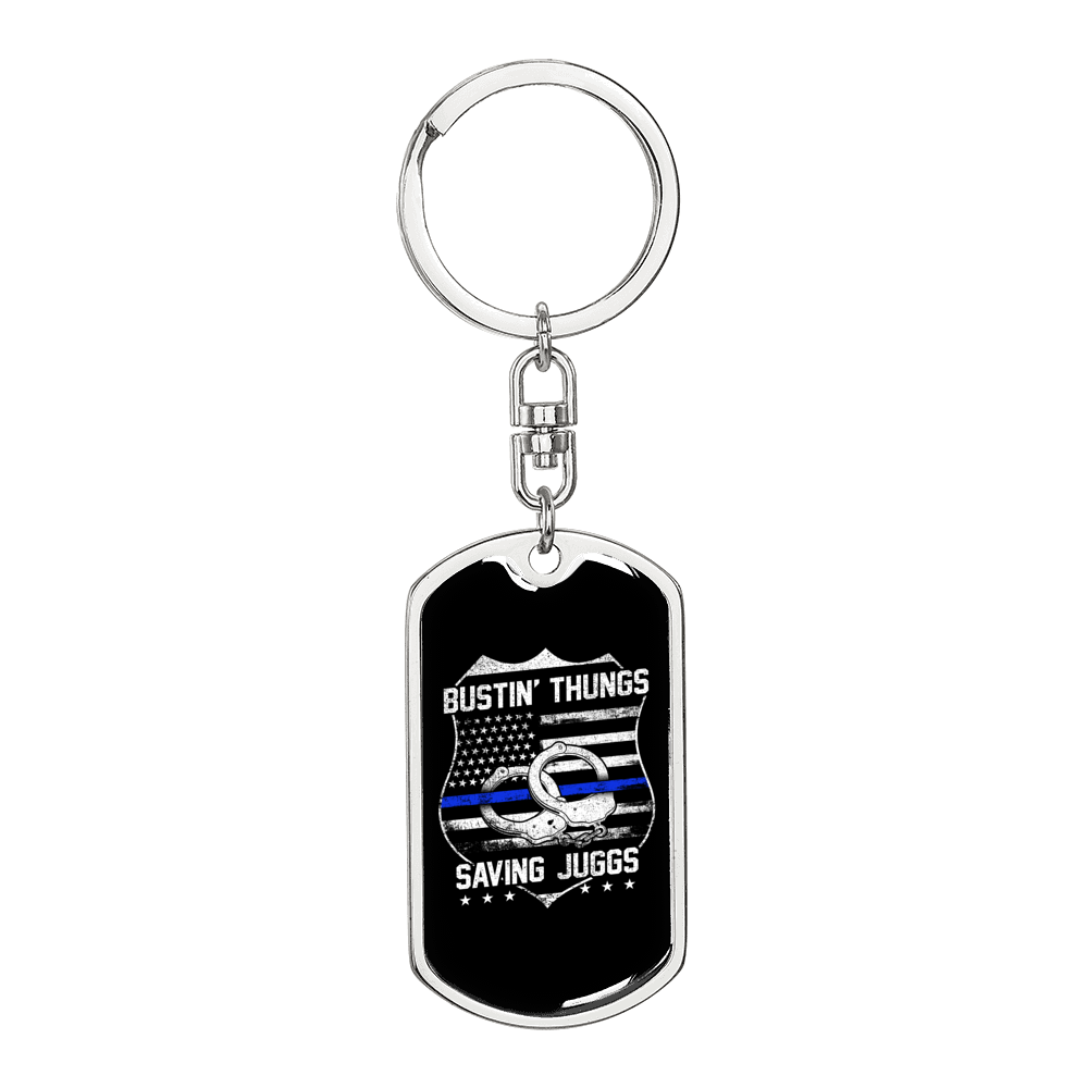 Bustin' Thungs Saving Jugs Keychain Stainless Steel or 18k Gold Dog Tag Keyring-Express Your Love Gifts