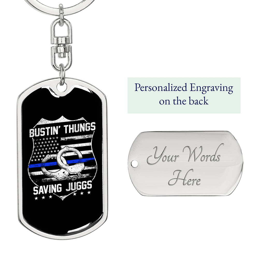 Bustin' Thungs Saving Jugs Keychain Stainless Steel or 18k Gold Dog Tag Keyring-Express Your Love Gifts