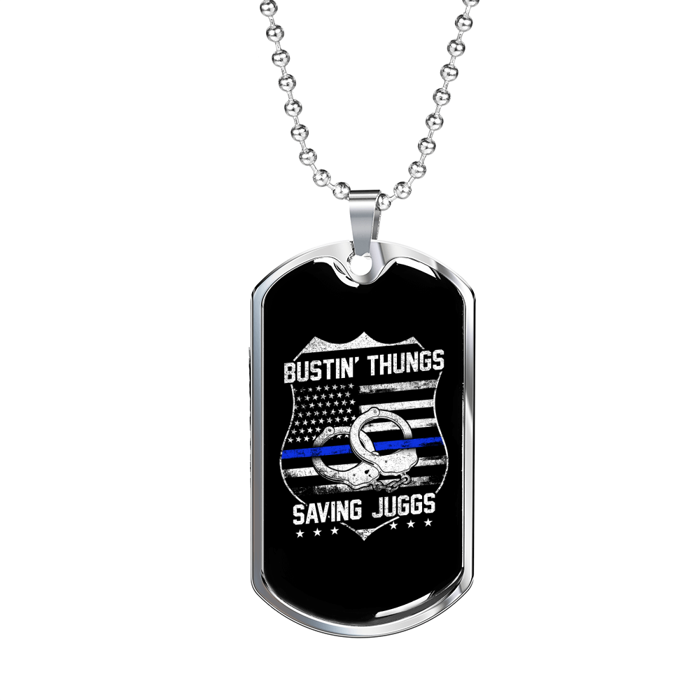 Bustin' Thungs Saving Jugs Necklace Stainless Steel or 18k Gold Dog Tag 24"-Express Your Love Gifts