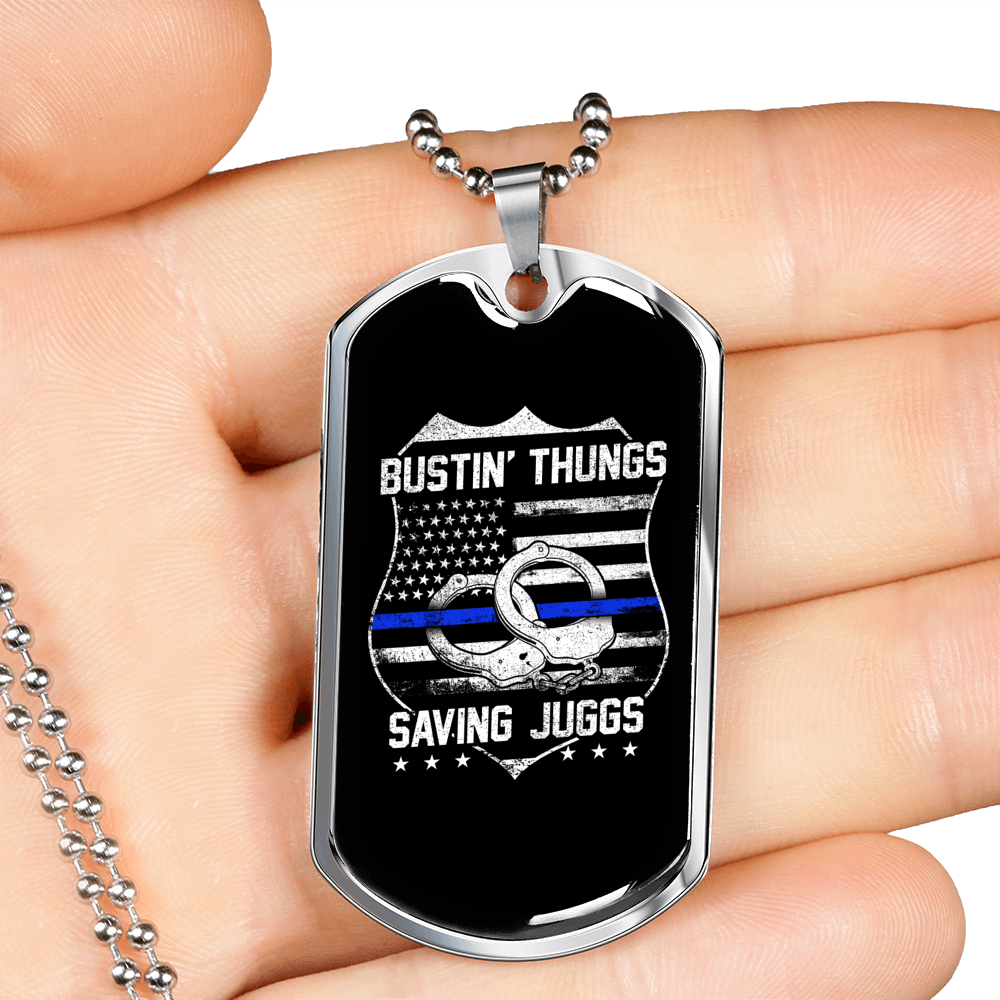 Bustin' Thungs Saving Jugs Necklace Stainless Steel or 18k Gold Dog Tag 24"-Express Your Love Gifts