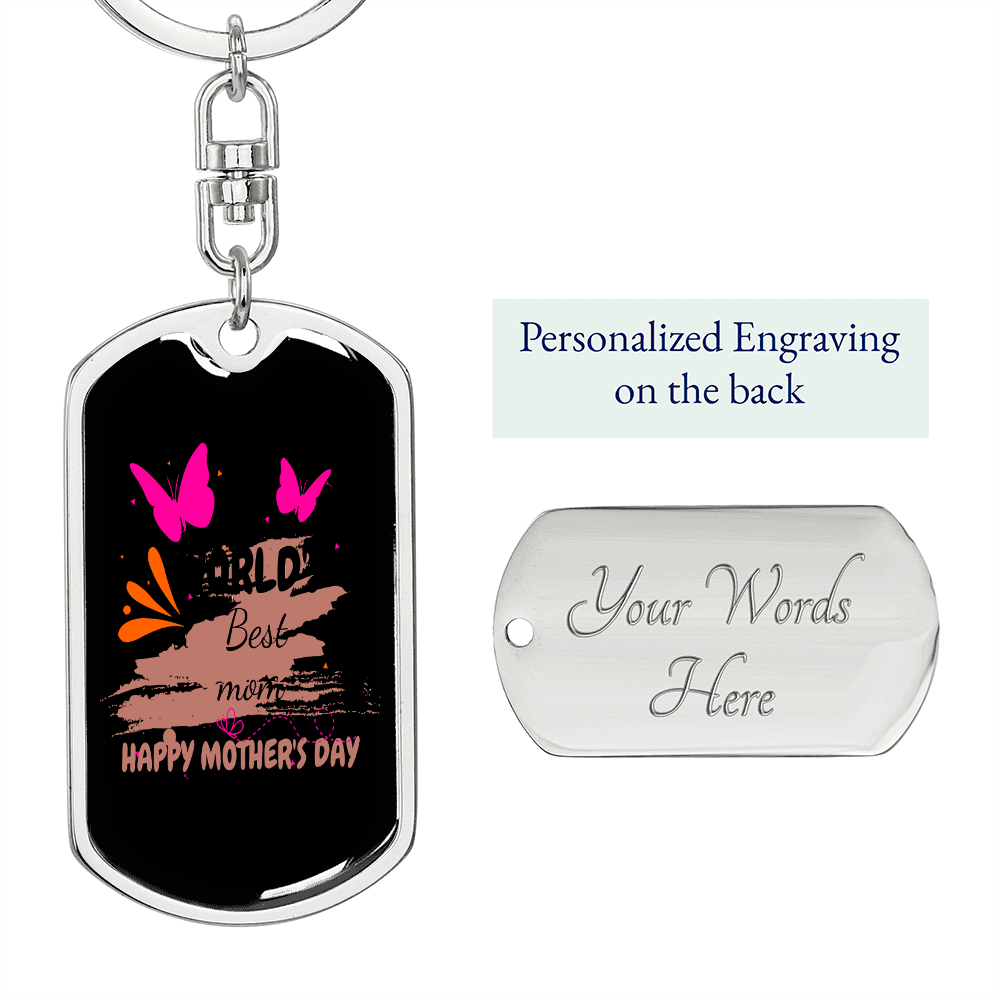 Butterfly Best Mom Keychain Stainless Steel or 18k Gold Dog Tag Keyring-Express Your Love Gifts