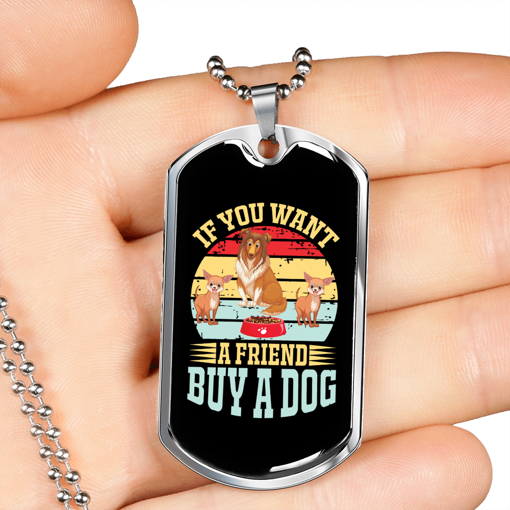 Buy a Dog Blue Necklace Stainless Steel or 18k Gold Dog Tag 24" Chain-Express Your Love Gifts