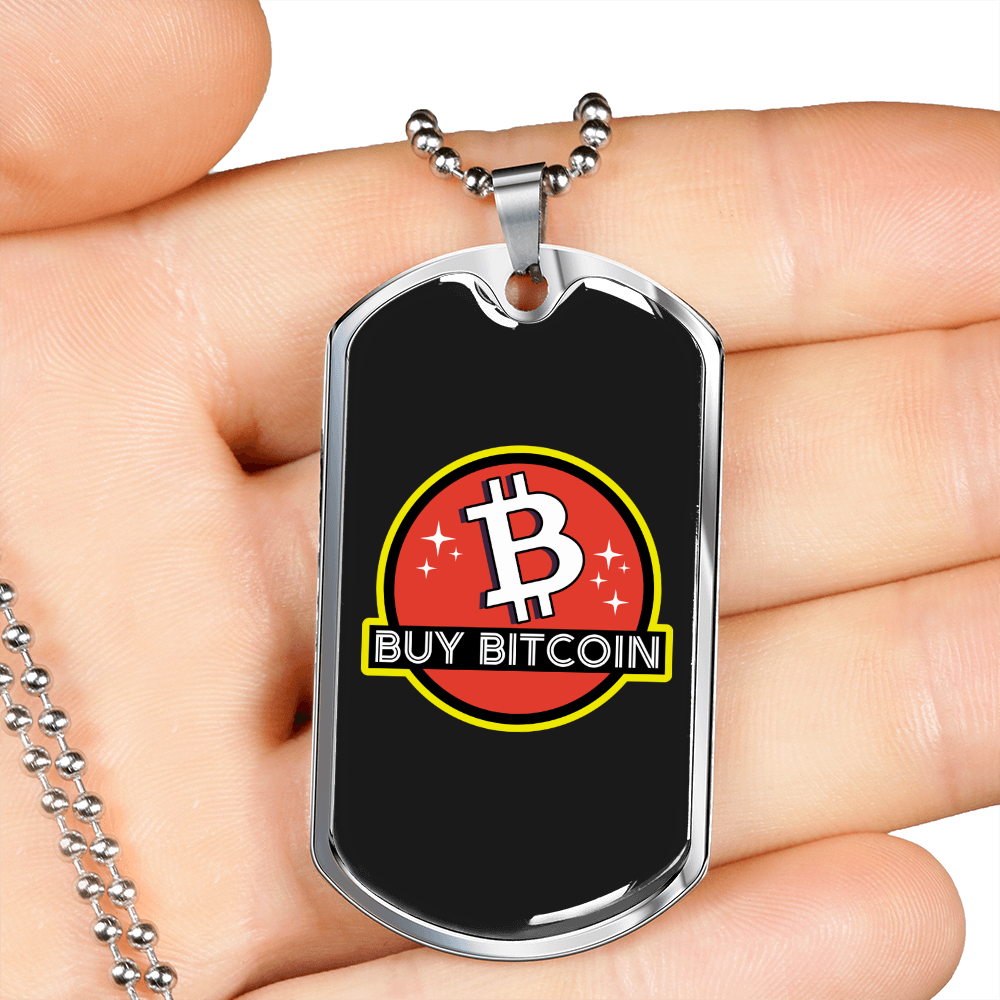 Buy Bitcoin Crypto Necklace Stainless Steel or 18k Gold Dog Tag 24" Chain-Express Your Love Gifts