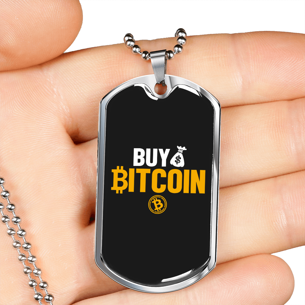 Buy Bitcoin Dollars Crypto Necklace Stainless Steel or 18k Gold Dog Tag 24" Chain-Express Your Love Gifts