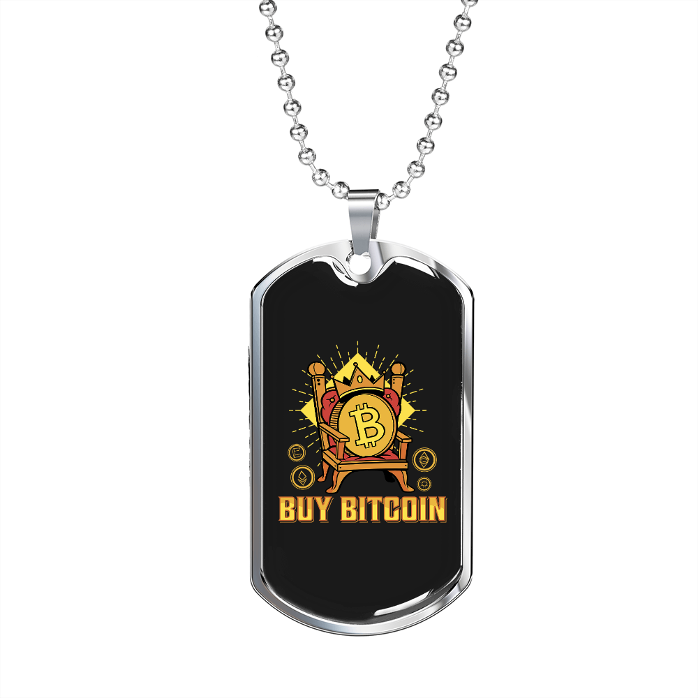 Buy Bitcoin King Crypto Necklace Stainless Steel or 18k Gold Dog Tag 24" Chain-Express Your Love Gifts