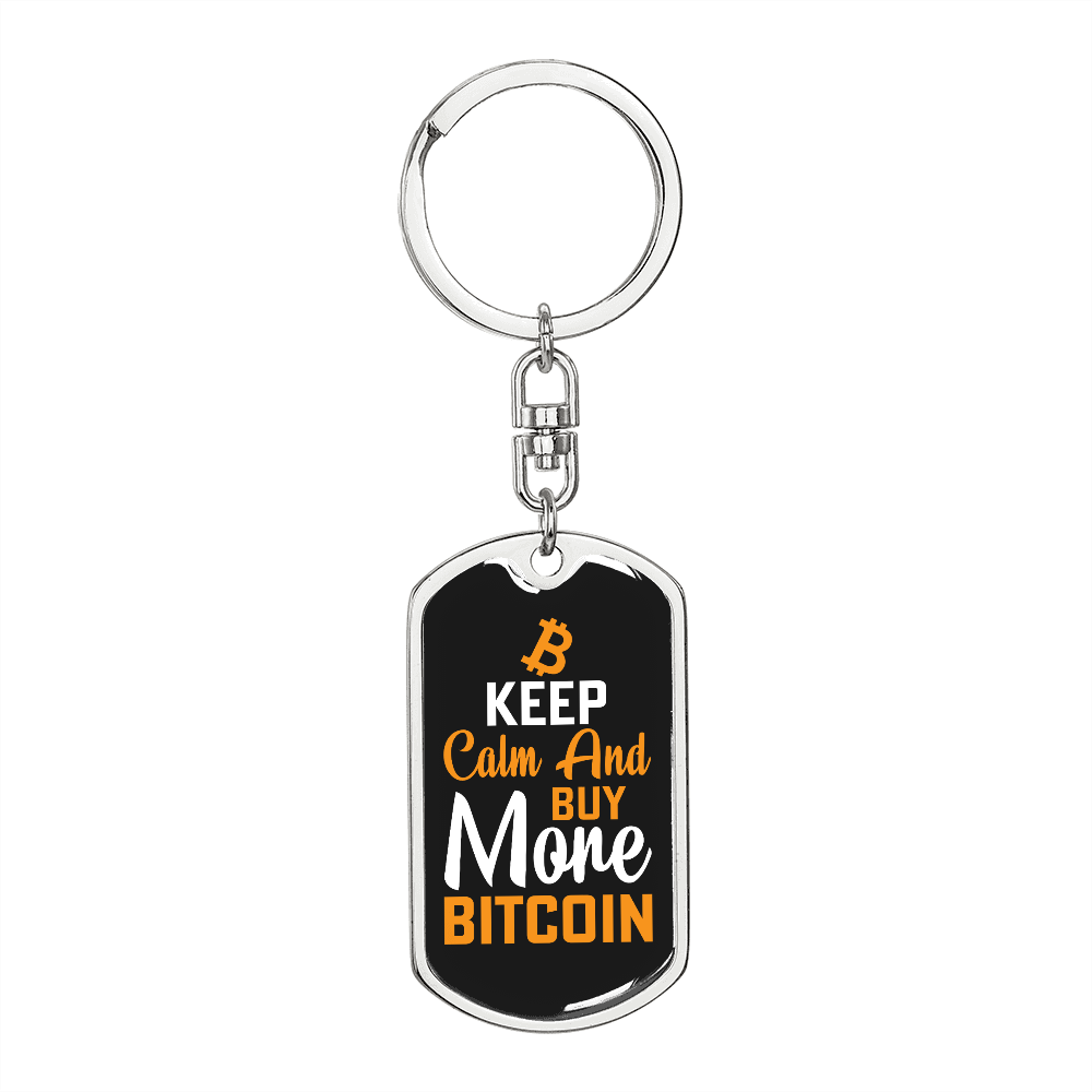 Buy More Bitcoin Crypto Keychain Stainless Steel or 18k Gold Dog Tag Keyring-Express Your Love Gifts