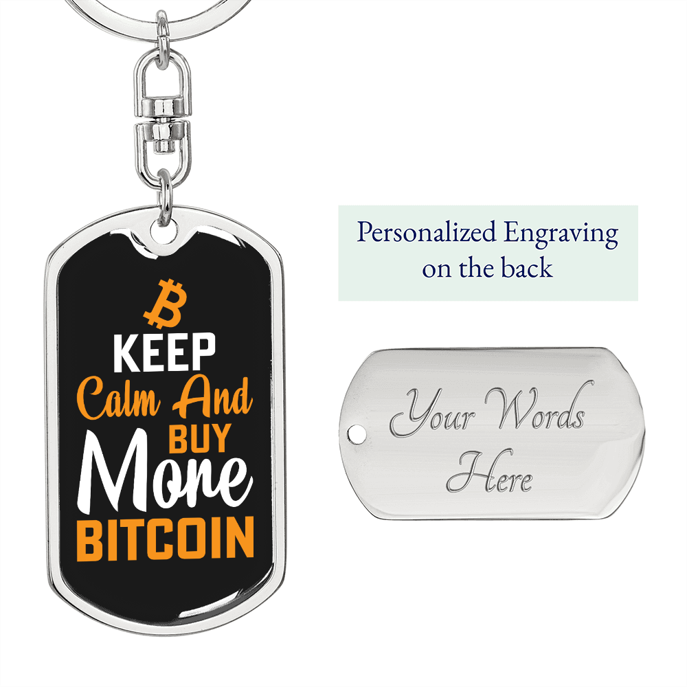 Buy More Bitcoin Crypto Keychain Stainless Steel or 18k Gold Dog Tag Keyring-Express Your Love Gifts