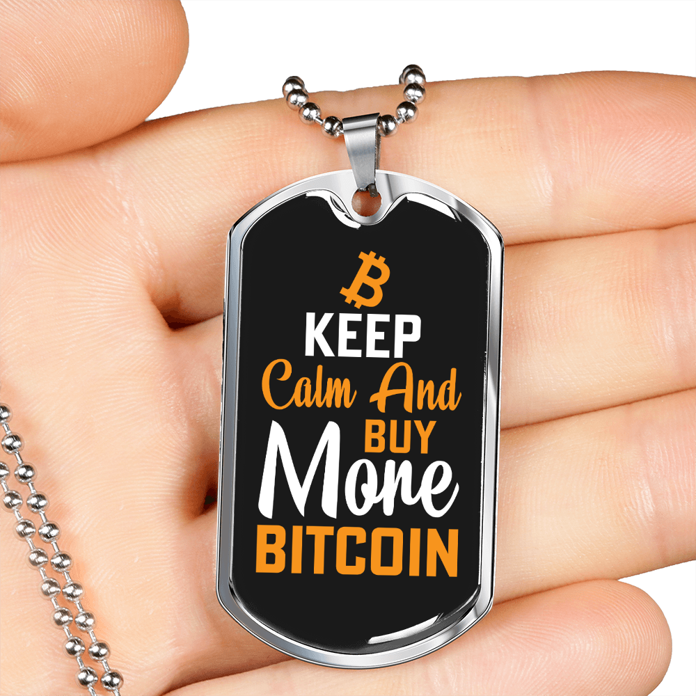 Buy More Bitcoin Crypto Necklace Stainless Steel or 18k Gold Dog Tag 24" Chain-Express Your Love Gifts