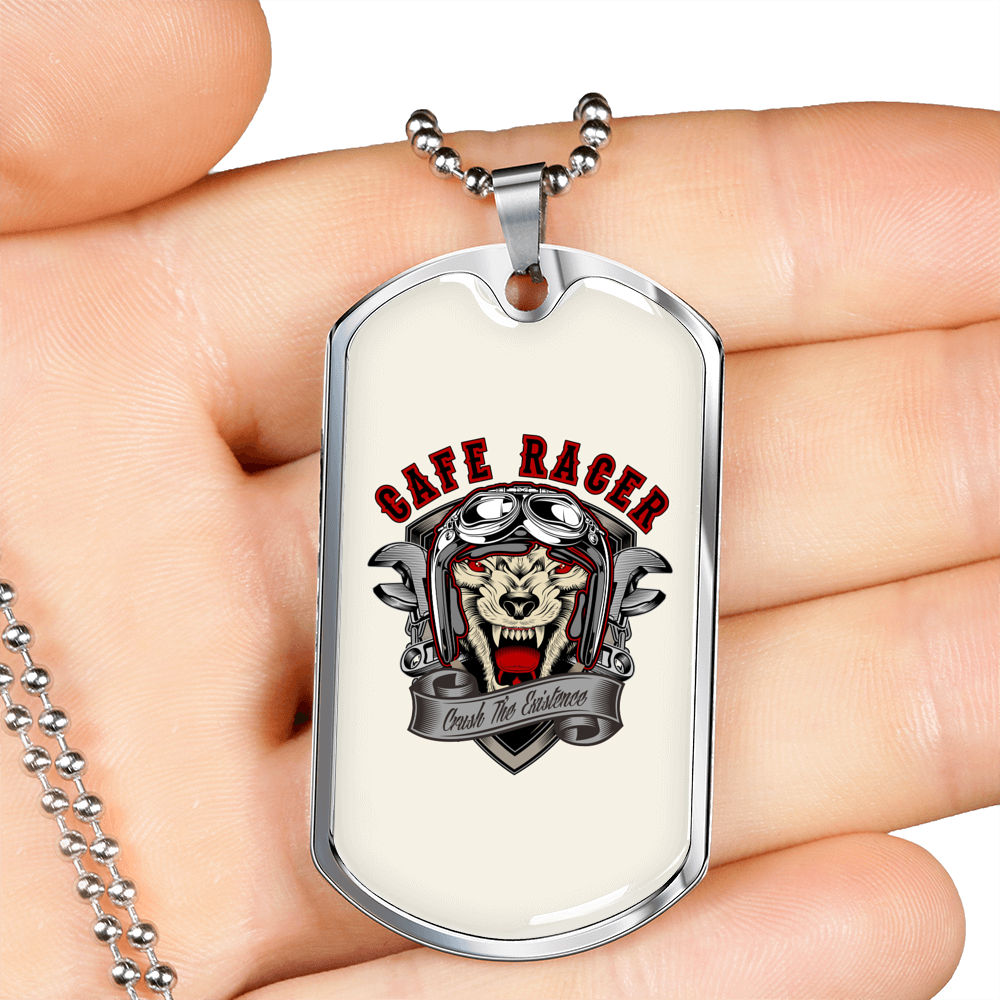 Cafe Racer Biker Necklace Stainless Steel or 18k Gold Dog Tag 24"-Express Your Love Gifts