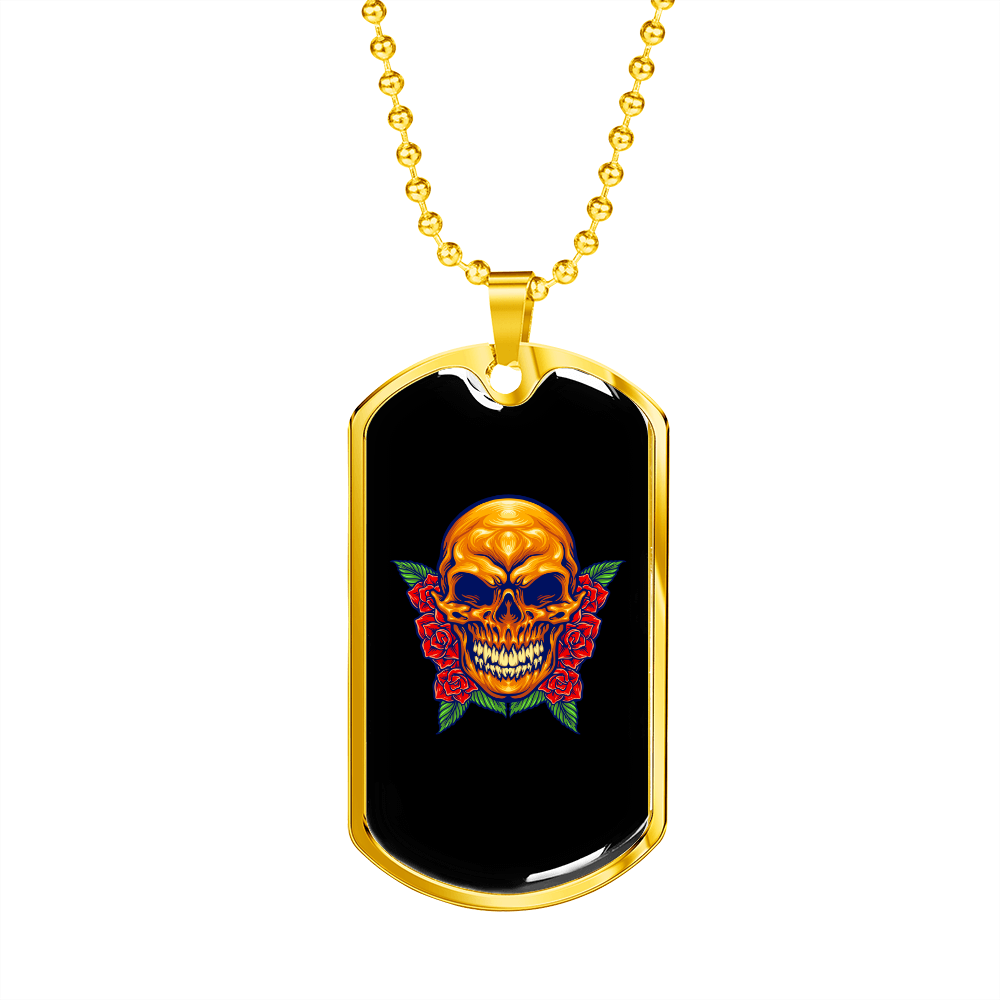 Calavera Mexican Day of the Dead Sugar Skull Necklace Stainless Steel or 18k Gold Dog Tag 24-Express Your Love Gifts