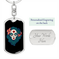 Calavera Mexican Pin-up Sugar Skull Keychain Stainless Steel or 18k Gold Dog Tag Keyring-Express Your Love Gifts