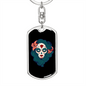Calavera Mexican Pin-up Sugar Skull Keychain Stainless Steel or 18k Gold Dog Tag Keyring-Express Your Love Gifts