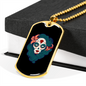 Calavera Mexican Pin-up Sugar Skull Necklace Stainless Steel or 18k Gold Dog Tag 24" Chain-Express Your Love Gifts