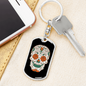 Calavera Mexican Rose Eyes Sugar Skull Keychain Stainless Steel or 18k Gold Dog Tag Keyring-Express Your Love Gifts