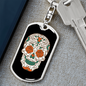 Calavera Mexican Rose Eyes Sugar Skull Keychain Stainless Steel or 18k Gold Dog Tag Keyring-Express Your Love Gifts