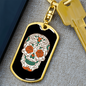 Calavera Mexican Rose Eyes Sugar Skull Keychain Stainless Steel or 18k Gold Dog Tag Keyring-Express Your Love Gifts