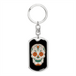 Calavera Mexican Rose Eyes Sugar Skull Keychain Stainless Steel or 18k Gold Dog Tag Keyring-Express Your Love Gifts
