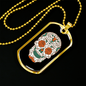 Calavera Mexican Rose Eyes Sugar Skull Necklace Stainless Steel or 18k Gold Dog Tag 24" Chain-Express Your Love Gifts
