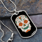 Calavera Mexican Rose Eyes Sugar Skull Necklace Stainless Steel or 18k Gold Dog Tag 24" Chain-Express Your Love Gifts