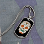 Calavera Mexican Rose Eyes Sugar Skull Necklace Stainless Steel or 18k Gold Dog Tag 24" Chain-Express Your Love Gifts