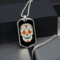 Calavera Mexican Rose Eyes Sugar Skull Necklace Stainless Steel or 18k Gold Dog Tag 24" Chain-Express Your Love Gifts