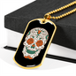 Calavera Mexican Rose Eyes Sugar Skull Necklace Stainless Steel or 18k Gold Dog Tag 24" Chain-Express Your Love Gifts