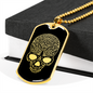 Calavera Mexican Skull 62 Necklace Stainless Steel or 18k Gold Dog Tag 24" Chain-Express Your Love Gifts