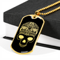 Calavera Mexican Skull 67 Necklace Stainless Steel or 18k Gold Dog Tag 24" Chain-Express Your Love Gifts
