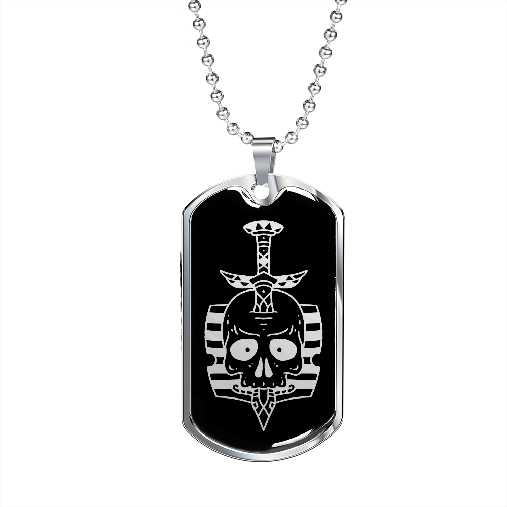 Calavera Mexican Skull 73 Necklace Stainless Steel or 18k Gold Dog Tag 24" Chain-Express Your Love Gifts