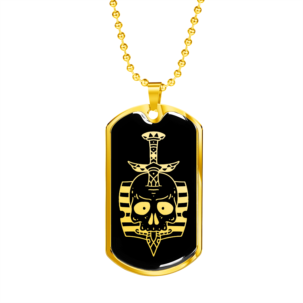 Calavera Mexican Skull 73 Necklace Stainless Steel or 18k Gold Dog Tag 24" Chain-Express Your Love Gifts