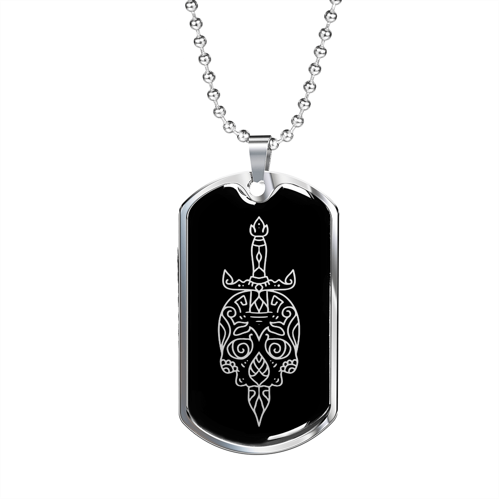 Calavera Mexican Skull 75 Necklace Stainless Steel or 18k Gold Dog Tag 24" Chain-Express Your Love Gifts
