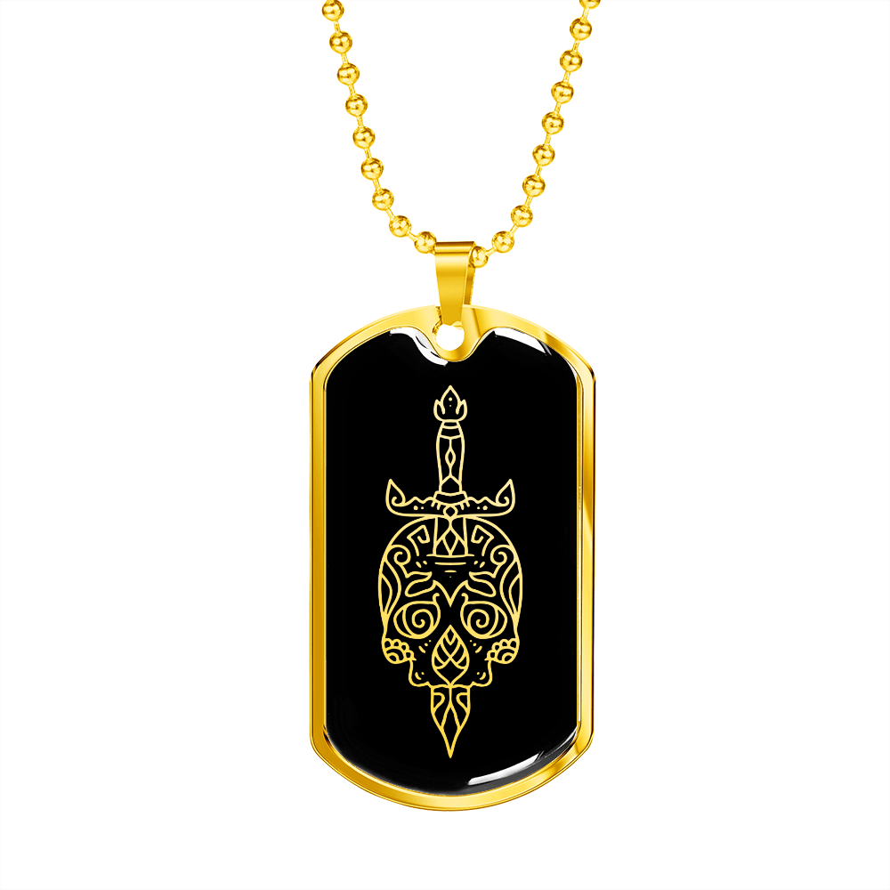 Calavera Mexican Skull 75 Necklace Stainless Steel or 18k Gold Dog Tag 24" Chain-Express Your Love Gifts