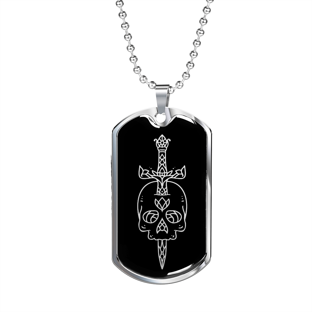 Calavera Mexican Skull 76 Necklace Stainless Steel or 18k Gold Dog Tag 24" Chain-Express Your Love Gifts