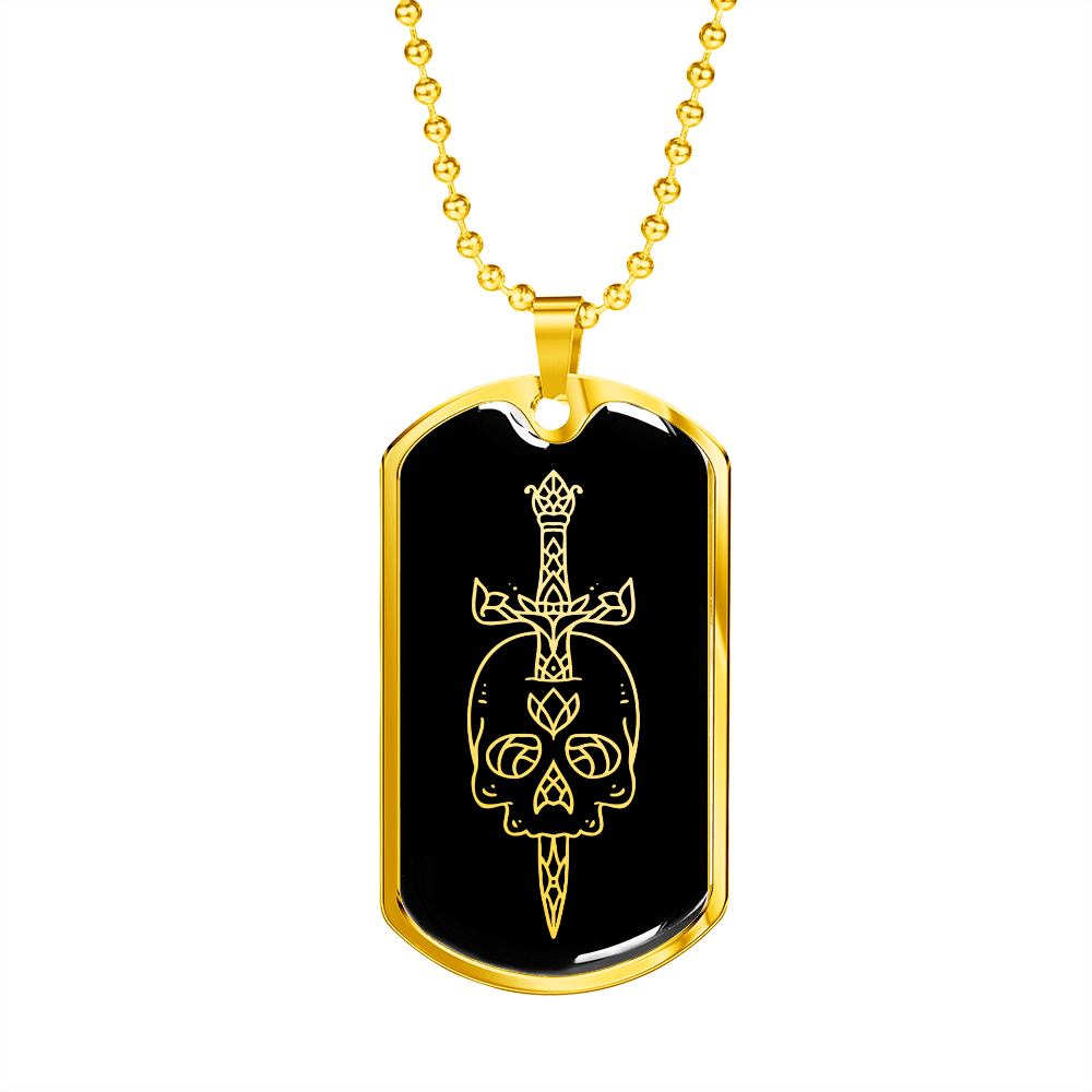 Calavera Mexican Skull 76 Necklace Stainless Steel or 18k Gold Dog Tag 24" Chain-Express Your Love Gifts