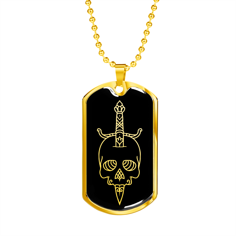 Calavera Mexican Skull 78 Necklace Stainless Steel or 18k Gold Dog Tag 24" Chain-Express Your Love Gifts