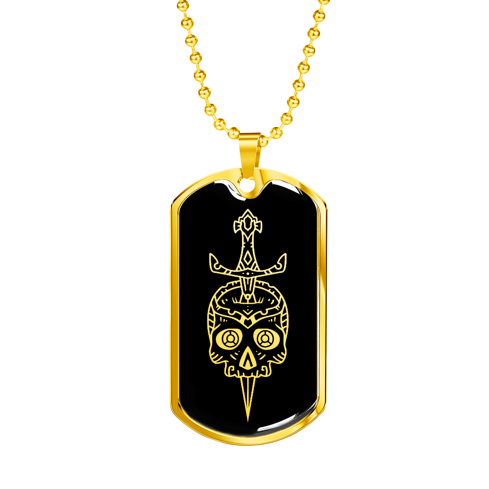 Calavera Mexican Skull 79 Necklace Stainless Steel or 18k Gold Dog Tag 24" Chain-Express Your Love Gifts