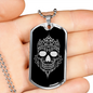 Calavera Mexican Skull 83 Necklace Stainless Steel or 18k Gold Dog Tag 24" Chain-Express Your Love Gifts