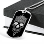 Calavera Mexican Skull 84 Necklace Stainless Steel or 18k Gold Dog Tag 24" Chain-Express Your Love Gifts