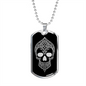 Calavera Mexican Skull 85 Necklace Stainless Steel or 18k Gold Dog Tag 24" Chain-Express Your Love Gifts