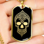 Calavera Mexican Skull 85 Necklace Stainless Steel or 18k Gold Dog Tag 24" Chain-Express Your Love Gifts
