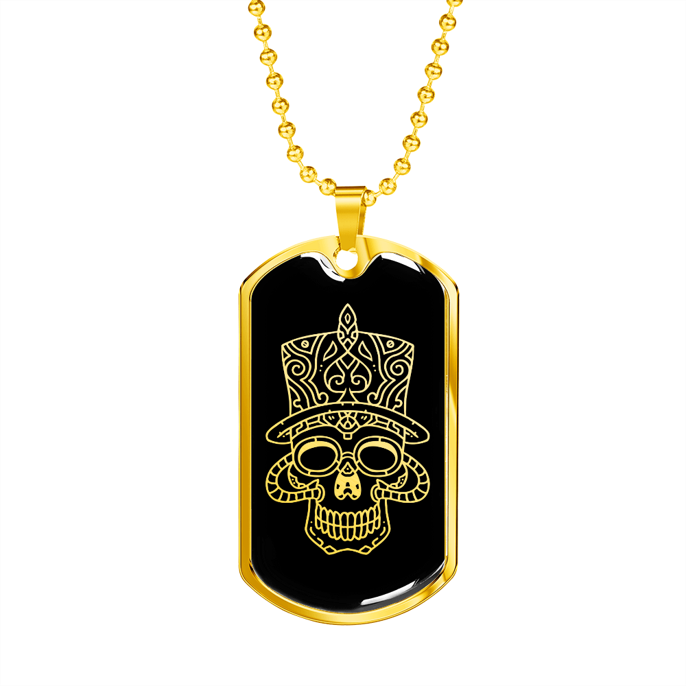 Calavera Mexican Skull 94 Necklace Stainless Steel or 18k Gold Dog Tag 24" Chain-Express Your Love Gifts