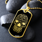 Calavera Mexican Skull 97 Necklace Stainless Steel or 18k Gold Dog Tag 24" Chain-Express Your Love Gifts