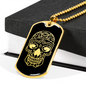 Calavera Mexican Skull 97 Necklace Stainless Steel or 18k Gold Dog Tag 24" Chain-Express Your Love Gifts