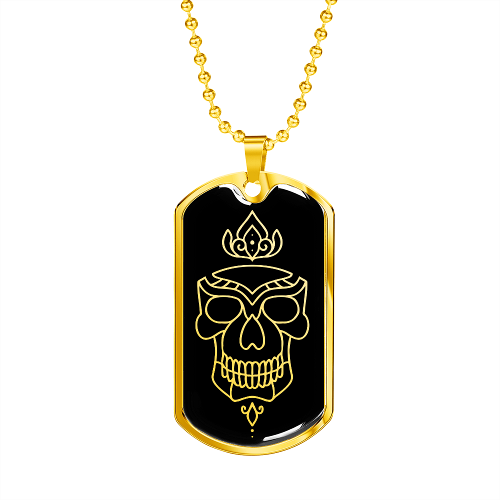 Calavera Mexican Skull 98 Necklace Stainless Steel or 18k Gold Dog Tag 24" Chain-Express Your Love Gifts