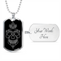 Calavera Mexican Skull 98 Necklace Stainless Steel or 18k Gold Dog Tag 24" Chain-Express Your Love Gifts