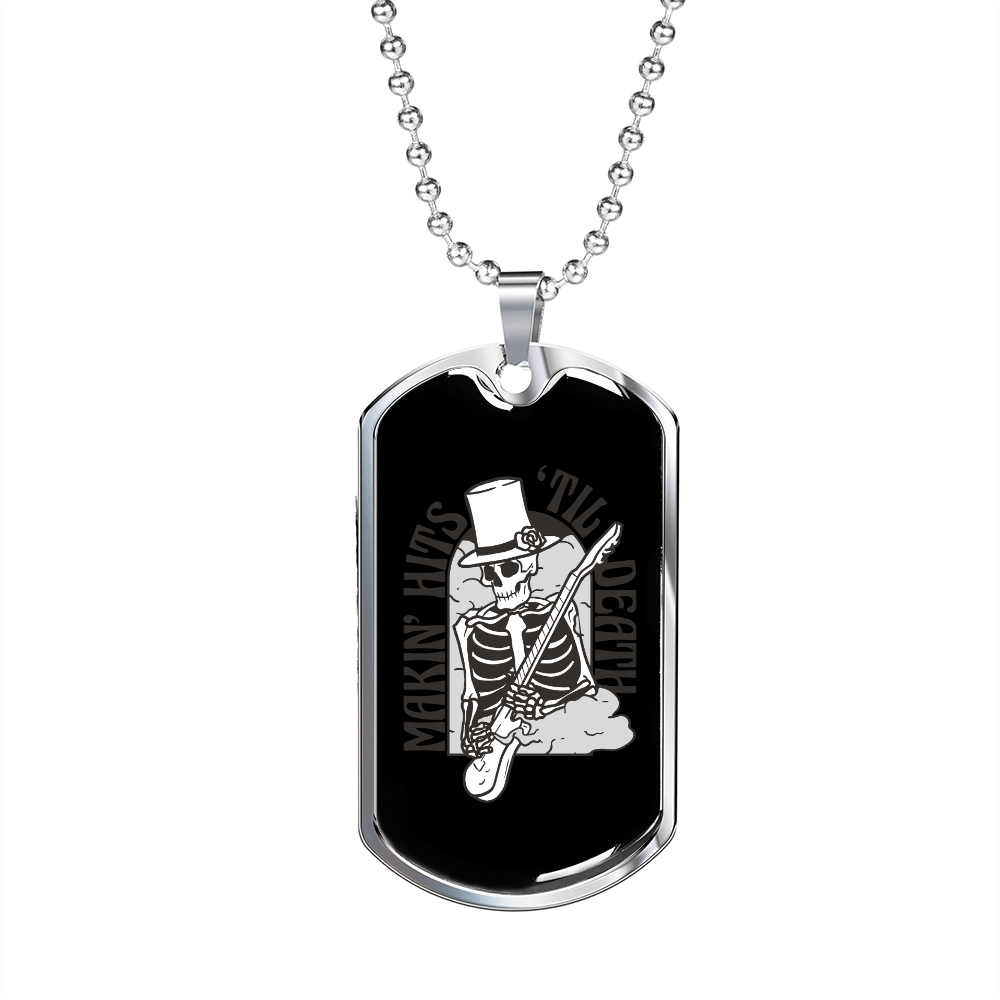 Calavera Mexican Skull Smoke Skeleton Guitar Necklace Stainless Steel or 18k Gold Dog Tag 24" Chain-Express Your Love Gifts