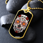 Calavera Mexican Skull White Red Skull Necklace Stainless Steel or 18k Gold Dog Tag 24" Chain-Express Your Love Gifts