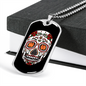 Calavera Mexican Skull White Red Skull Necklace Stainless Steel or 18k Gold Dog Tag 24" Chain-Express Your Love Gifts
